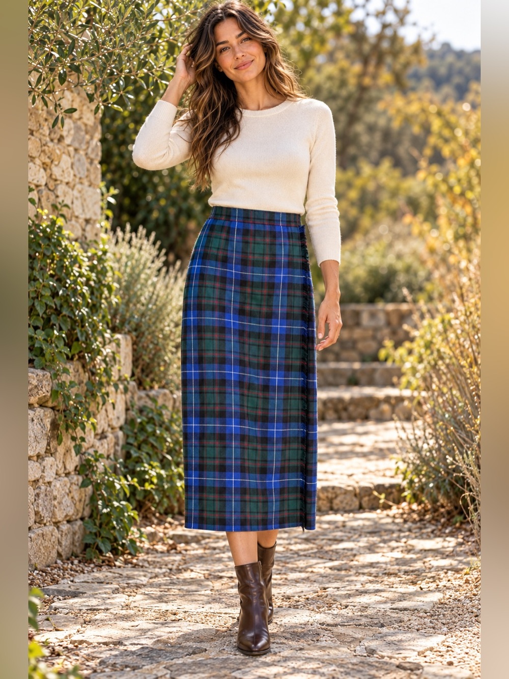 Vintage Allen Polly Wool Tartan Plaid Wrap Kilt Skirt Tag 10 Fits S
